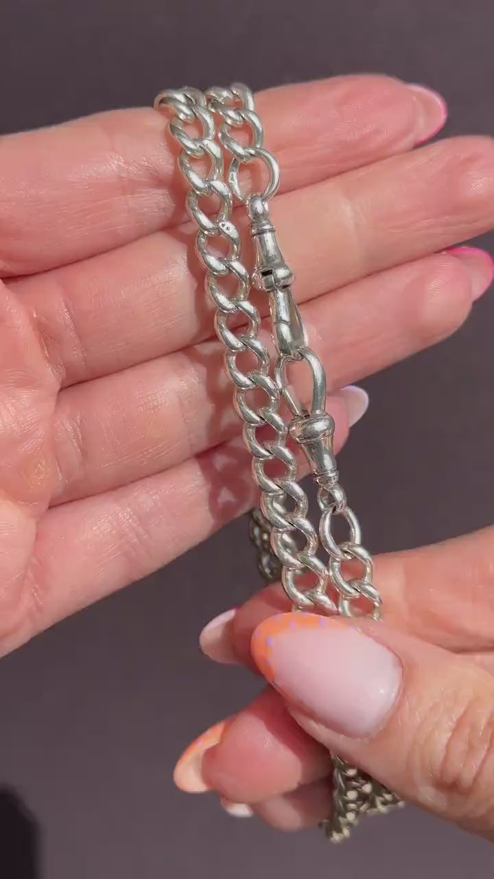Antique Sterling Silver Curb Double Dog Clip Chain Necklace | 19.5"
