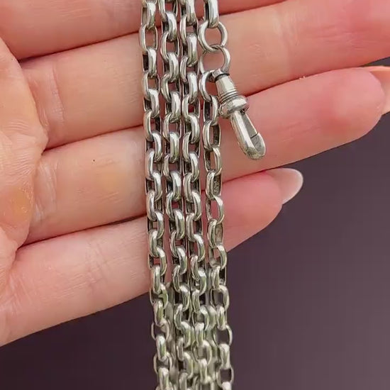Antique Silver Long Guard Chain Necklace with Dog Clip | 65" Length