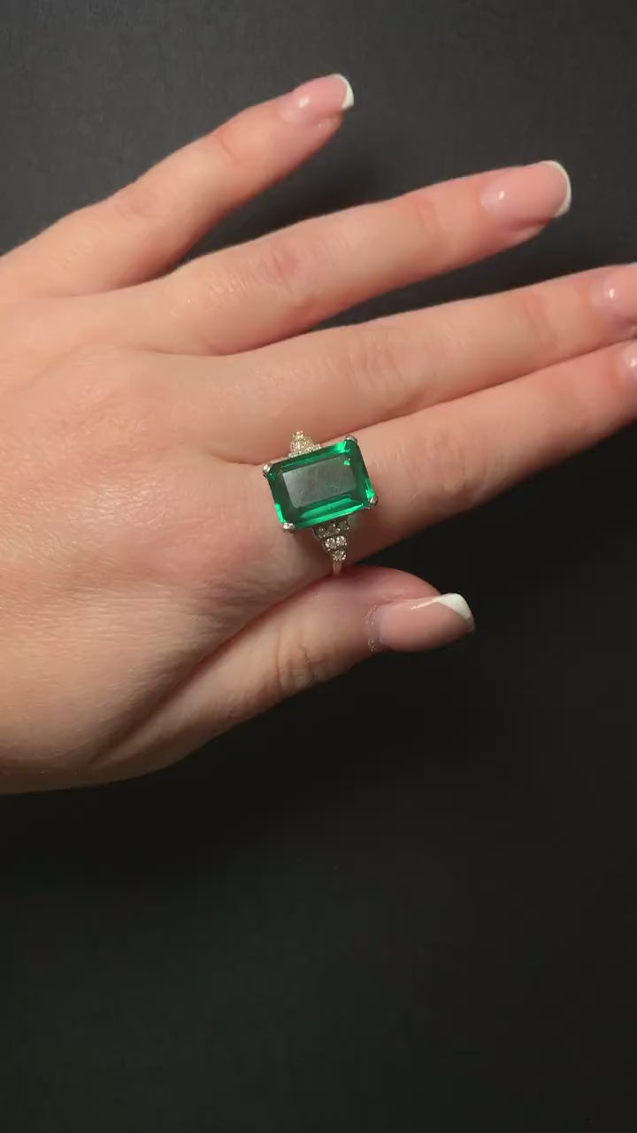 Emerald Doublet and Diamond 9ct 9K Yellow Gold Statement Cocktail Ring | Art Deco Style