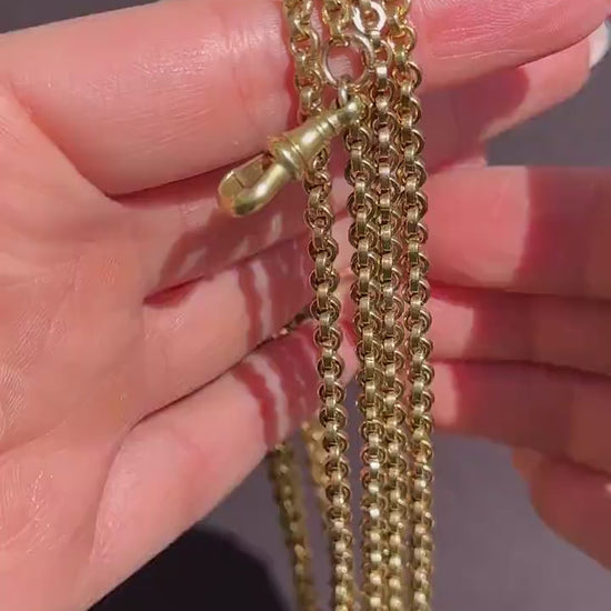 Antique Rolled Gold Rolo Link Guard Chain Necklace with Dog Clip | 52"
