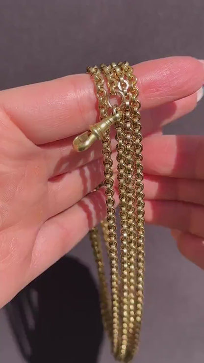 Antique Rolled Gold Rolo Link Guard Chain Necklace with Dog Clip | 52"