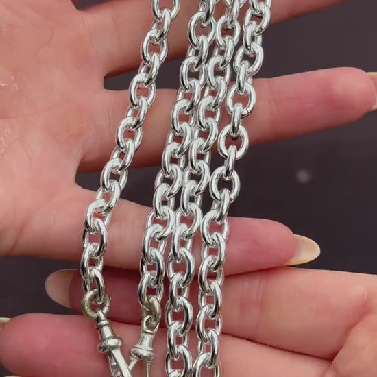 Vintage 75g Sterling Silver Oval Cable Link Chain Necklace with Double Dog Clip and T-bar Slider | 23"