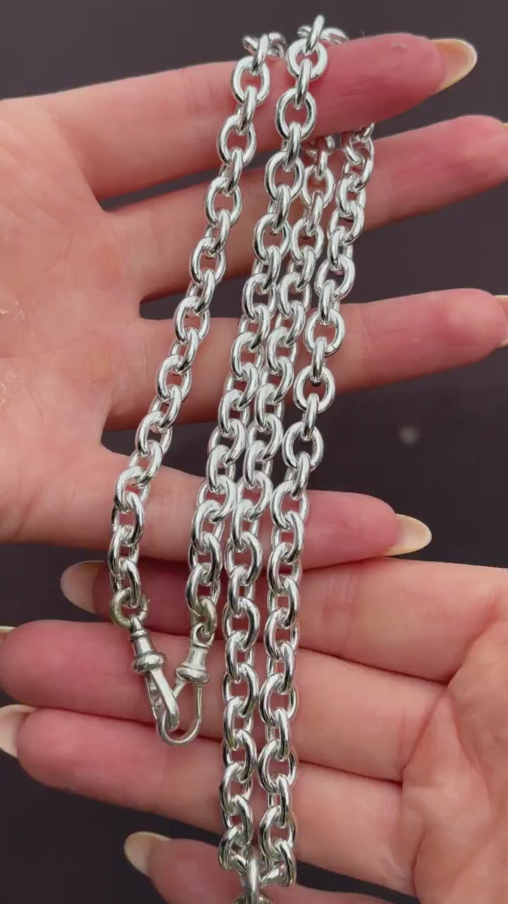 Vintage 75g Sterling Silver Oval Cable Link Chain Necklace with Double Dog Clip and T-bar Slider | 23"