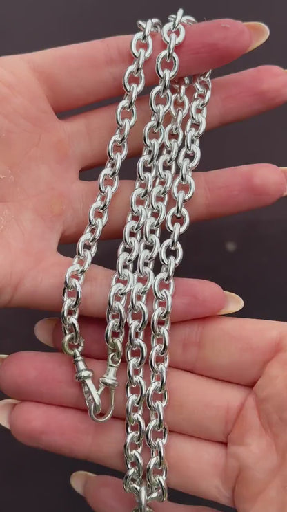 Vintage 75g Sterling Silver Oval Cable Link Chain Necklace with Double Dog Clip and T-bar Slider | 23"