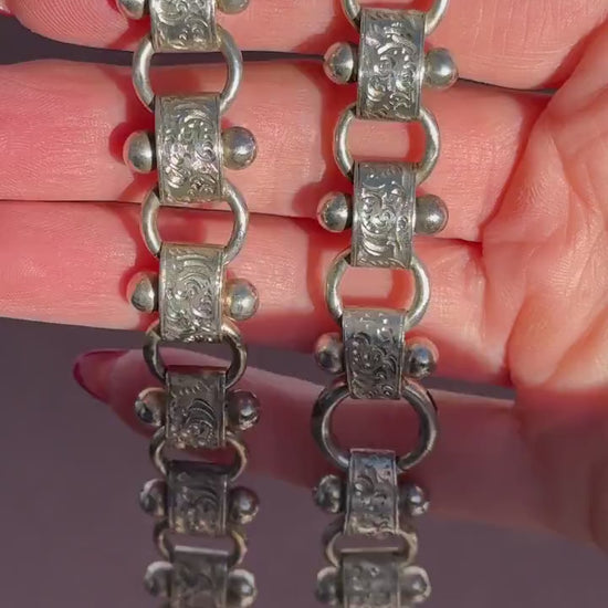 Antique Victorian Sterling Silver Chain Collar Necklace | 17.25"