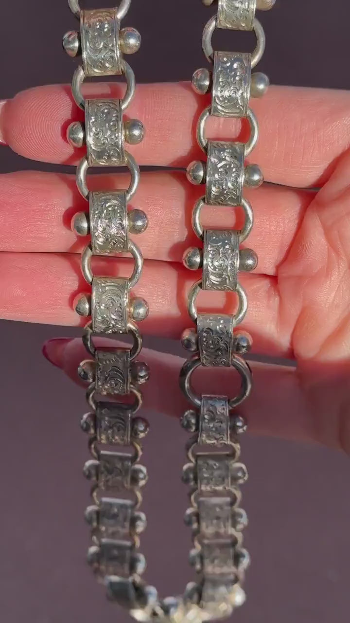 Antique Victorian Sterling Silver Chain Collar Necklace | 17.25"