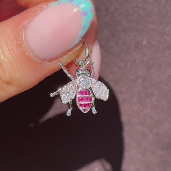 Ruby and Diamond Platinum Insect Bee Pendant