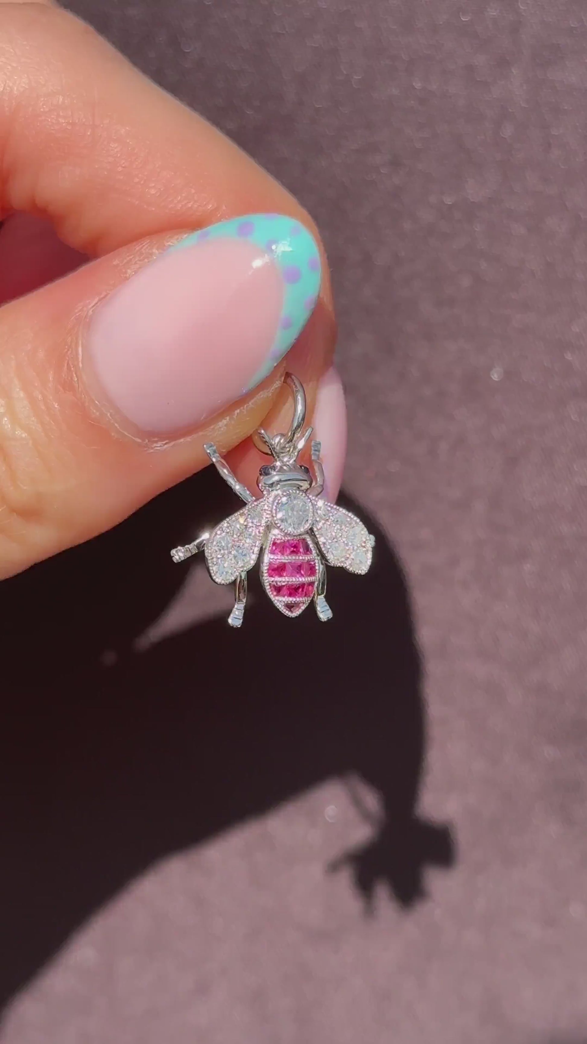 Ruby and Diamond Platinum Insect Bee Pendant