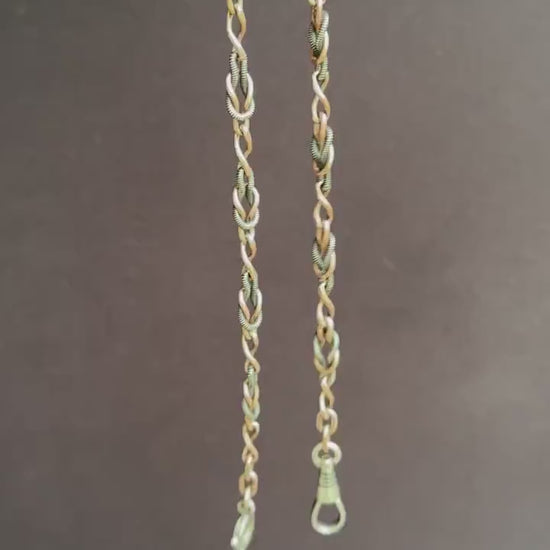Antique French Niello Silver and Gold Fancy Link Chain Necklace | 16.5"