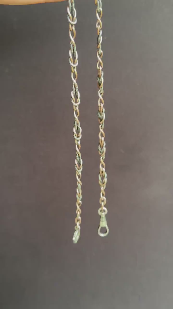 Antique French Niello Silver and Gold Fancy Link Chain Necklace | 16.5"