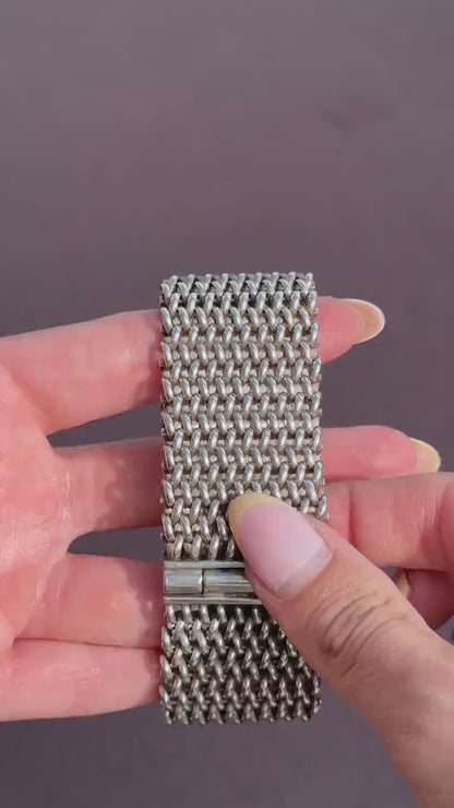 Vintage Sterling Silver Tomasz Stajszczak Poland Mesh Cuff Bracelet | 7.5"