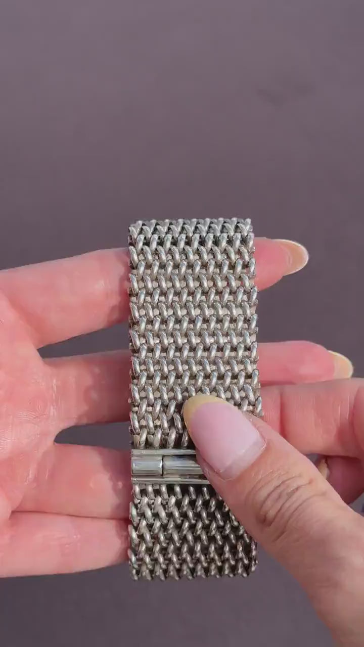 Vintage Sterling Silver Tomasz Stajszczak Poland Mesh Cuff Bracelet | 7.5"