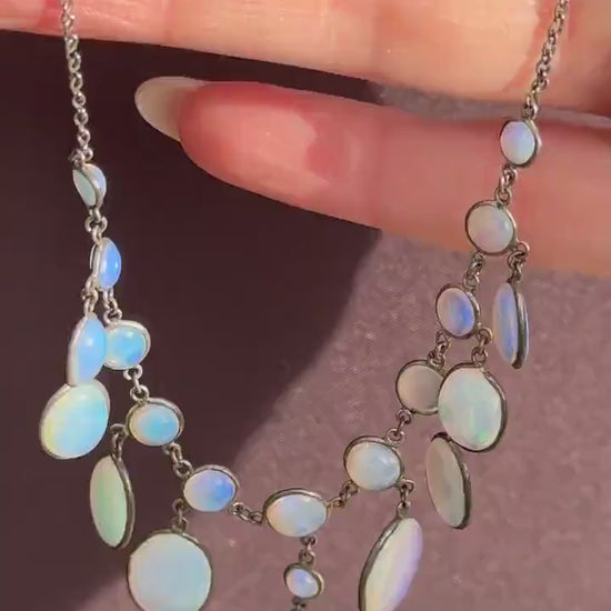 Antique Edwardian Opal Fringe Festoon Necklace | 15"