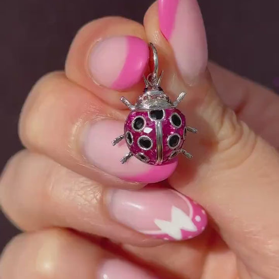 1.2ct Ruby and Onyx Platinum Ladybird Ladybug Pendant Charm