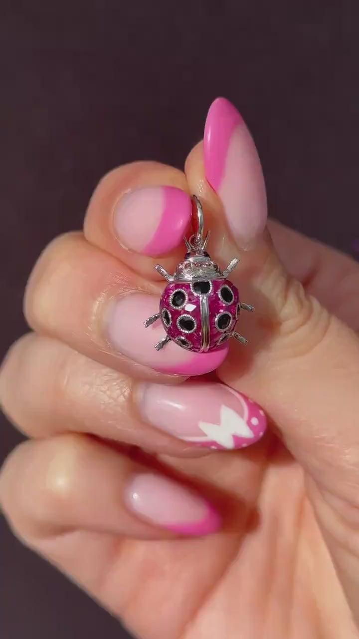 1.2ct Ruby and Onyx Platinum Ladybird Ladybug Pendant Charm