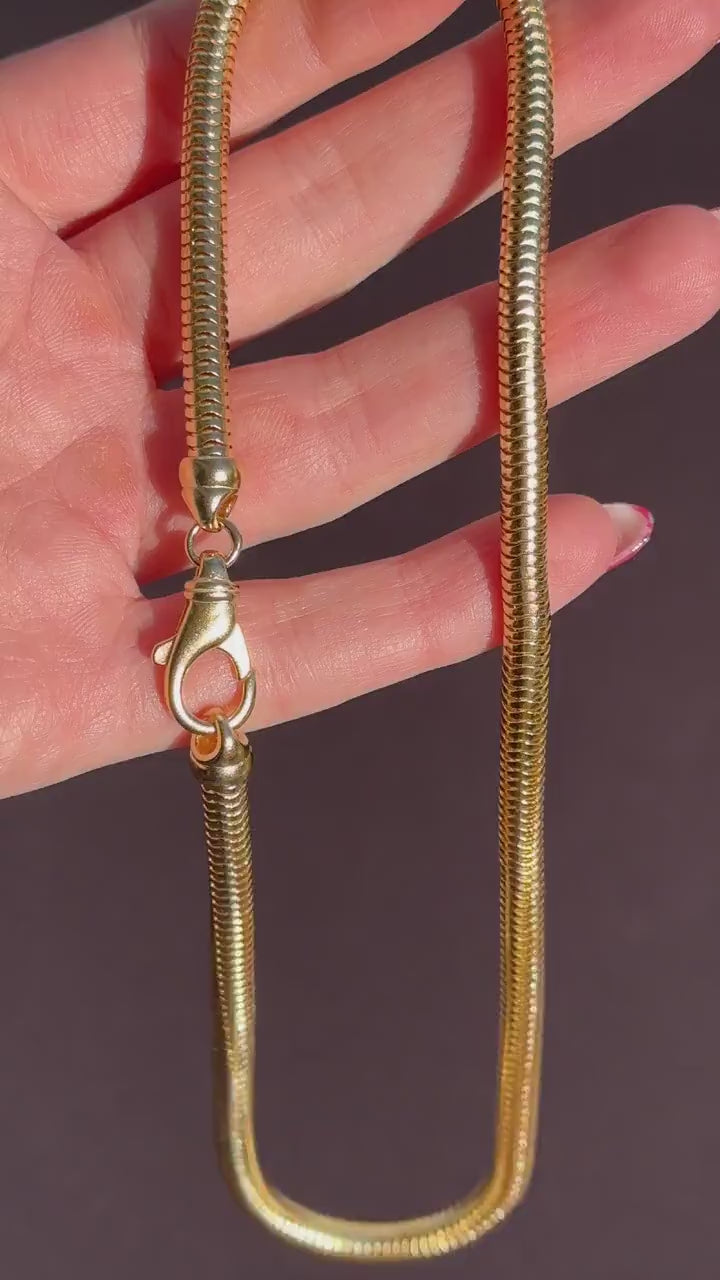 Vintage 18ct Gold on Silver Snake Link Chain Necklace | 16"