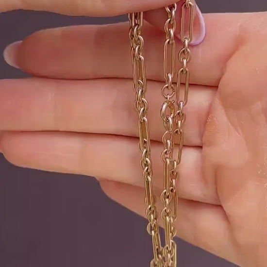 Antique 9ct Gold Paperlink Trombone Chain Necklace | 18.25" Length