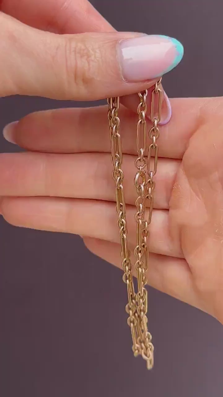Antique 9ct Gold Paperlink Trombone Chain Necklace | 18.25" Length