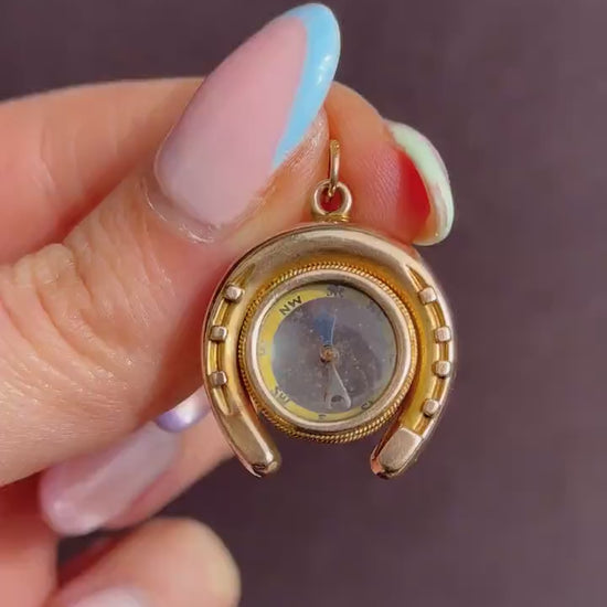 Antique 10ct Gold Horseshoe Compass Pendant Charm