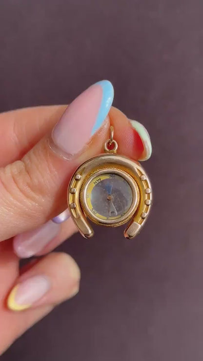 Antique 10ct Gold Horseshoe Compass Pendant Charm