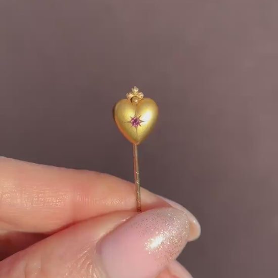 Antique Ruby Heart 9ct Gold Stick Pin