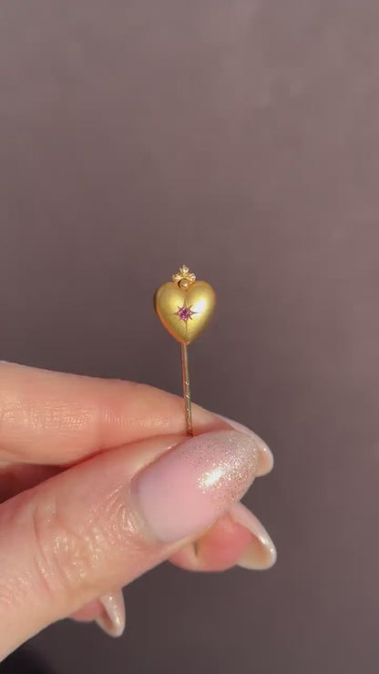 Antique Ruby Heart 9ct Gold Stick Pin