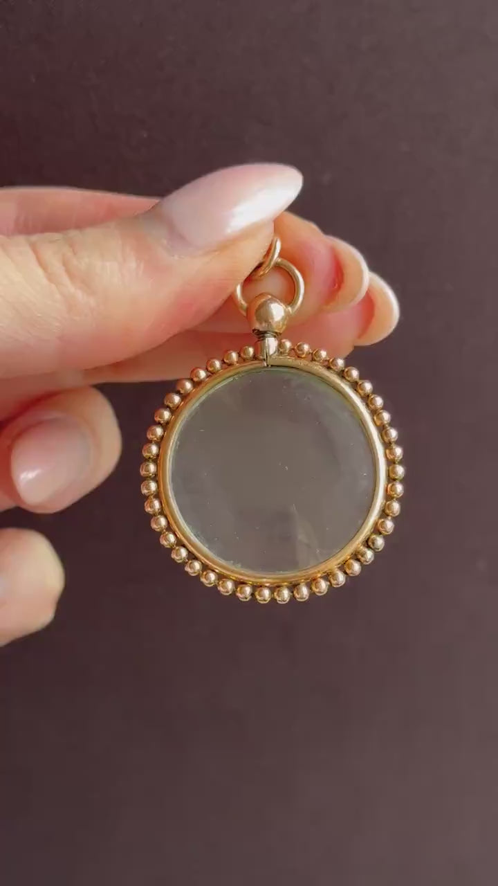 Antique Gold Round Beaded Glass Locket Pendant