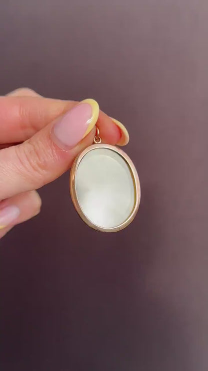 Antique Oval Glass 9ct Gold Large Photo Locket Pendant