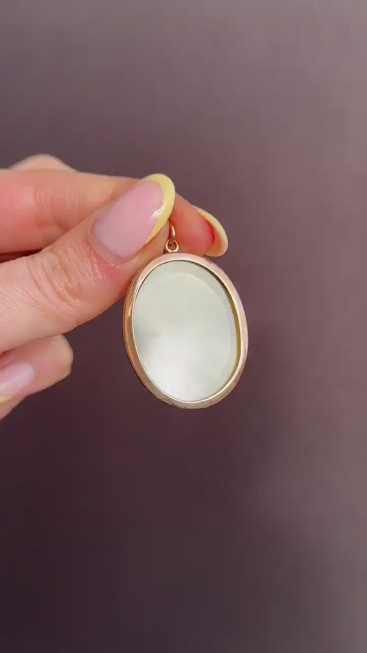 Antique Oval Glass 9ct Gold Large Photo Locket Pendant