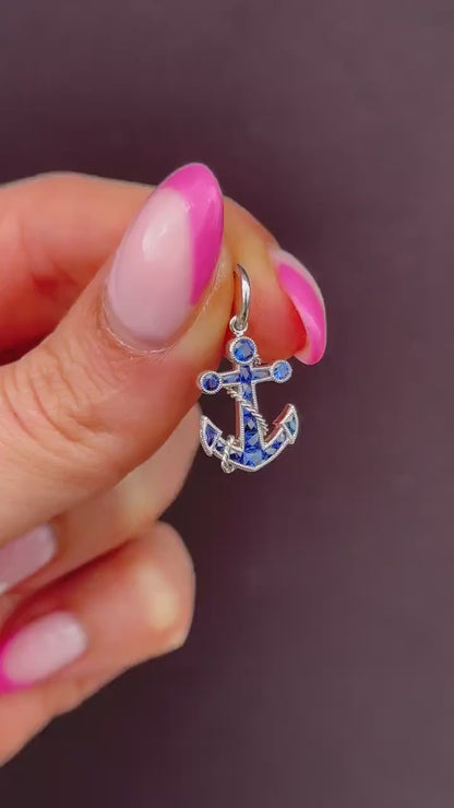 0.50ct Blue Sapphire Anchor Rope Nautical Platinum Charm Pendant