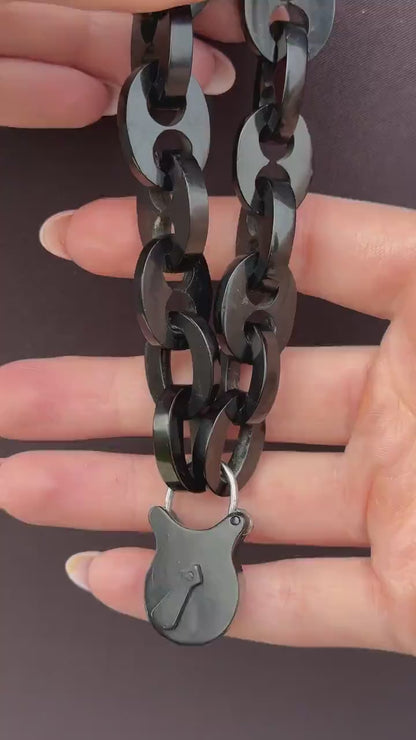 Antique Victorian Vulcanite Mariner Link Padlock Bracelet | 8"