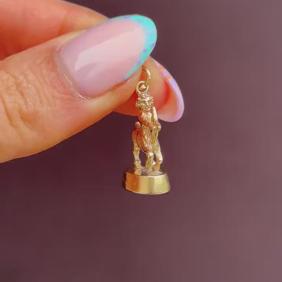 Vintage Sagittarius Centaur Archer Zodiac 9ct Gold Fob Charm Pendant