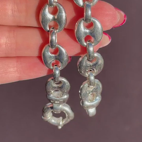 Vintage Sterling Silver Puffy Mariner Link Chain Bracelet | 7"