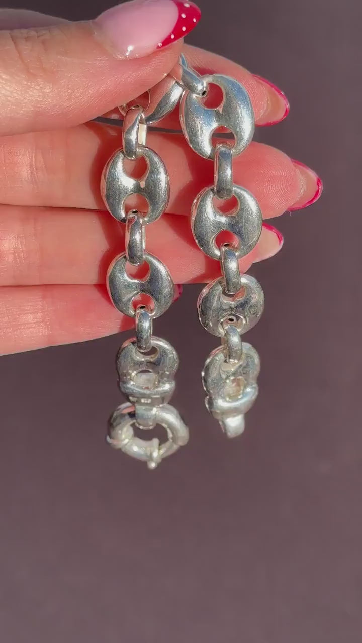 Vintage Sterling Silver Puffy Mariner Link Chain Bracelet | 7"