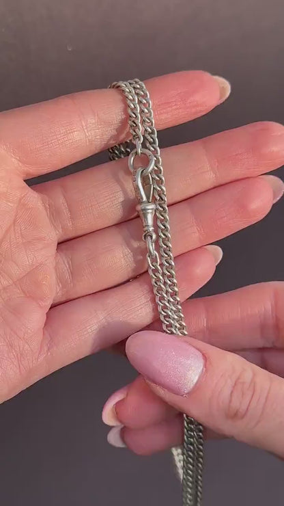 Antique Sterling Silver Curb Link Chain Necklace with Dog Clip – 31"