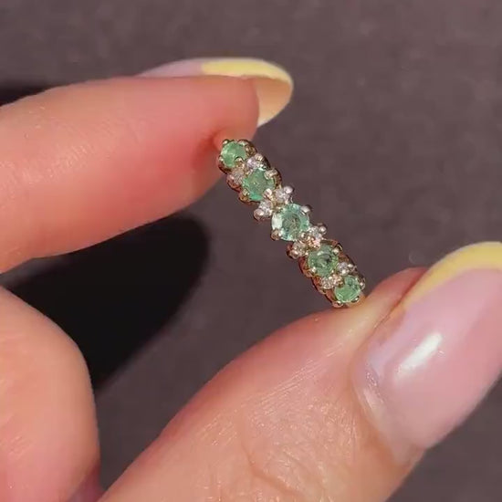 Emerald and Diamond Gold Stacking Band Ring