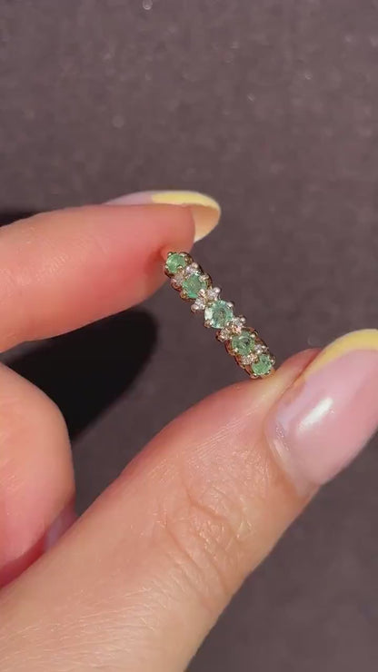 Emerald and Diamond Gold Stacking Band Ring