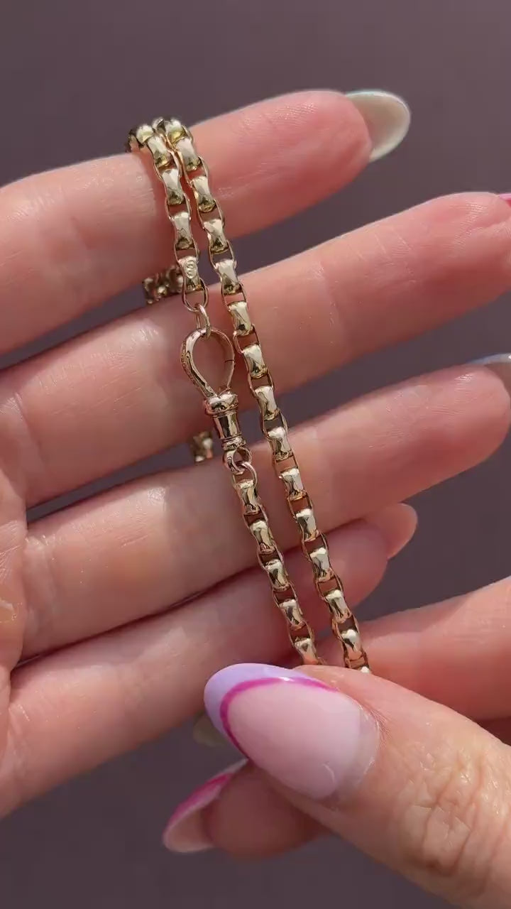 Antique Victorian 9ct Gold Faceted Link Chain Necklace with Dog Clip | 20"