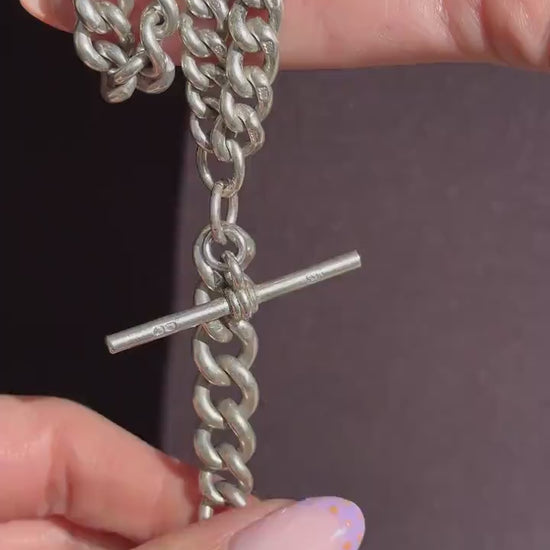Antique 100g Sterling Silver Curb Link Albert Watch Chain Necklace | 17"