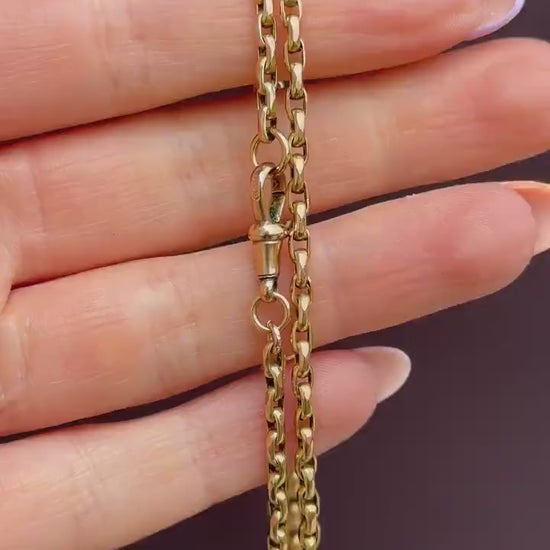 Antique 9ct Yellow Gold Oval Link Chain Necklace with Dog Clip | 28.5"