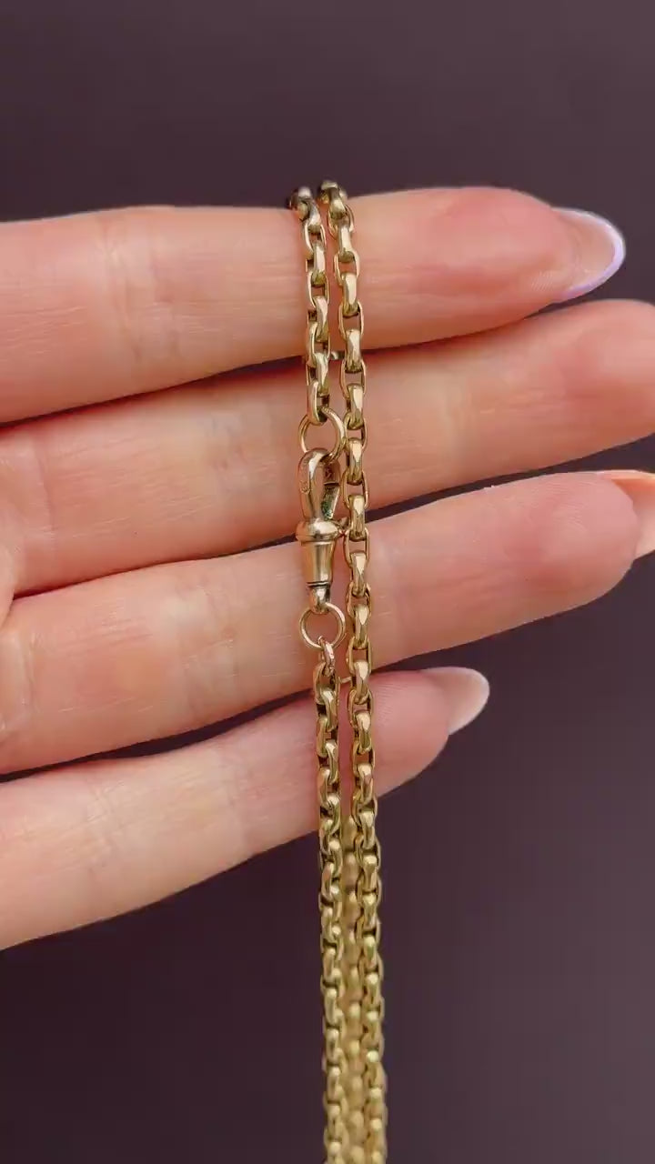 Antique 9ct Yellow Gold Oval Link Chain Necklace with Dog Clip | 28.5"
