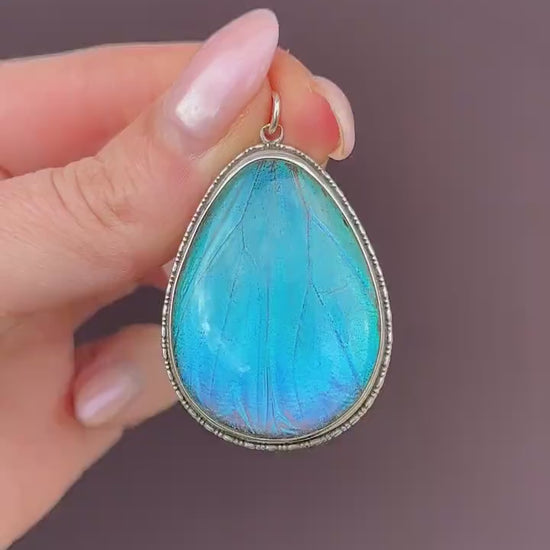 Antique Art Deco Butterfly Wing Sterling Silver Pendant