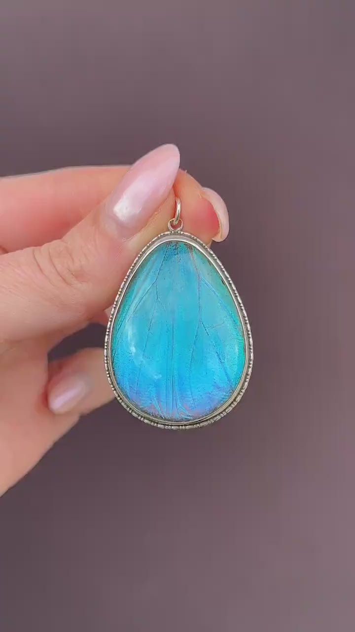 Antique Art Deco Butterfly Wing Sterling Silver Pendant