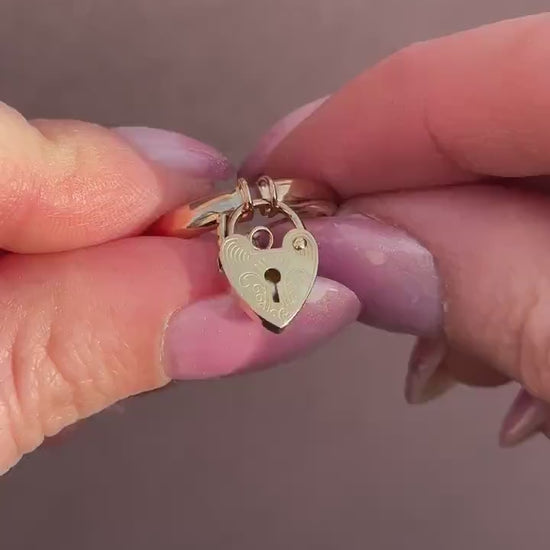 Vintage Heart Padlock Drop 9ct Yellow Gold Band Ring | Birmingham 1934