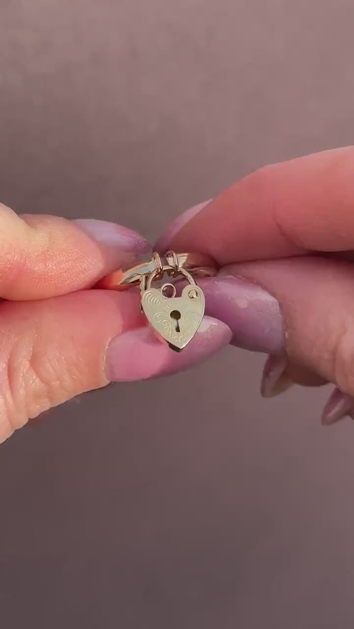 Vintage Heart Padlock Drop 9ct Yellow Gold Band Ring | Birmingham 1934