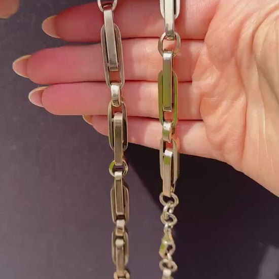 Antique 18" 9ct Gold Chunky Bar Trombone Link Chain Necklace