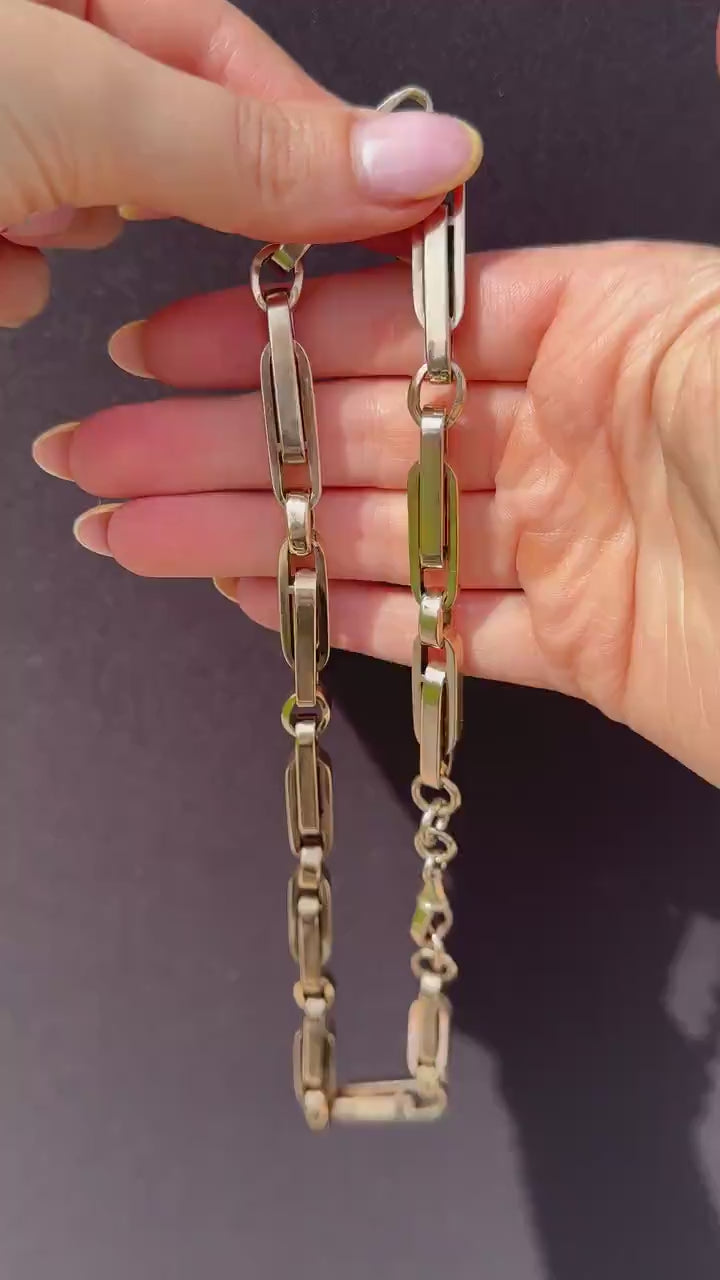 Antique 18" 9ct Gold Chunky Bar Trombone Link Chain Necklace