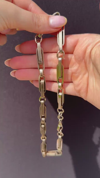 Antique 18" 9ct Gold Chunky Bar Trombone Link Chain Necklace