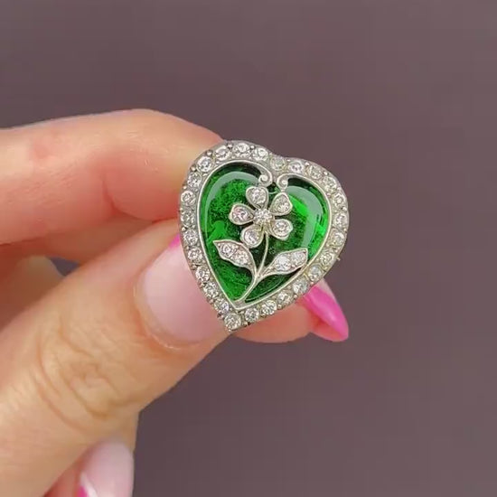 Antique Edwardian Paste Silver Heart Brooch Pin