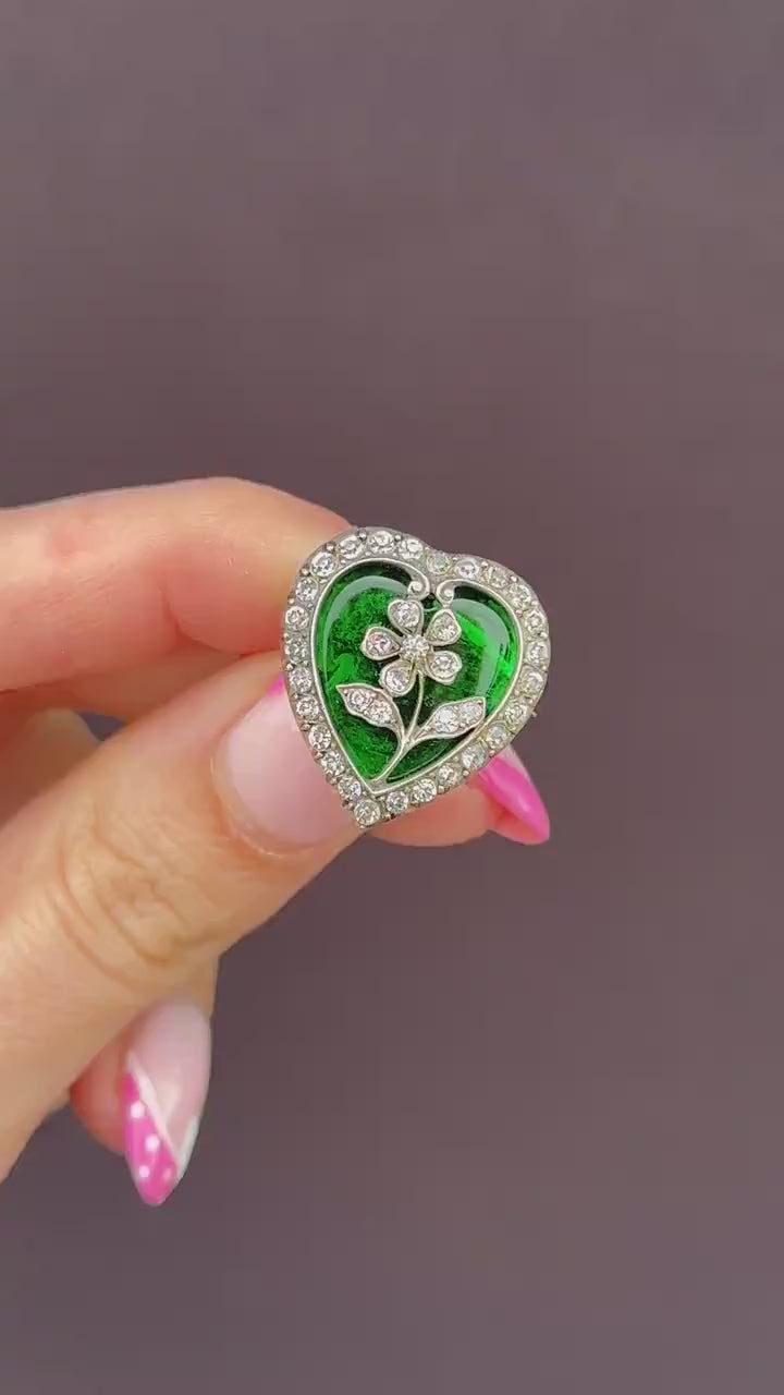 Antique Edwardian Paste Silver Heart Brooch Pin